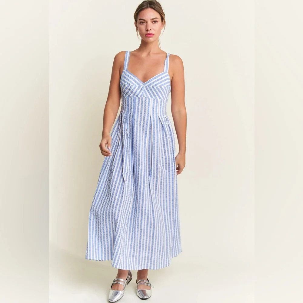 Blue and White Striped Sundress - Women - Picture 3 of 4